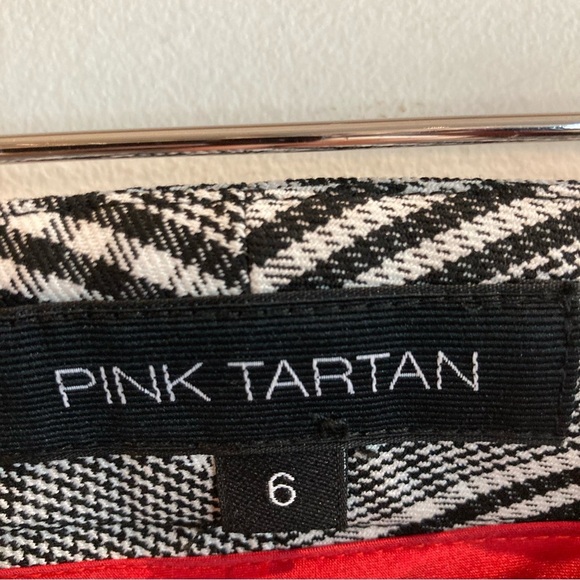 PINK TARTAN Sz 6 Black White Plaid Red Trim Slits at Hem Made in Canada Trousers - Picture 2 of 12